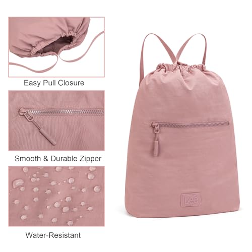 Lee Drawstring Backpack Bag Lightweight Small Gym Swim Beach Bag Water Resistant Sports Sackpack for Men Women, LEE48-002DPK - color: Dark Pink