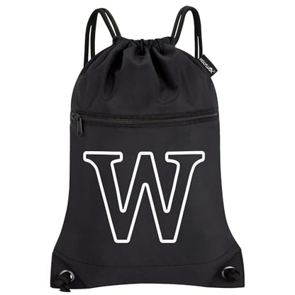 HOLYLUCK Drawstring Bags Initial Backpack Sackpack Cinch Bags for Sports, Gym, Travel, Beach (Black-W) - color: Black-w
