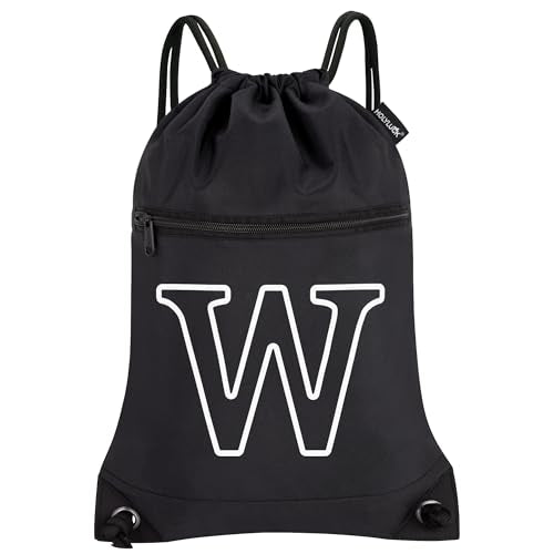 HOLYLUCK Drawstring Bags Initial Backpack Sackpack Cinch Bags for Sports, Gym, Travel, Beach (Black-W) - color: Black-w