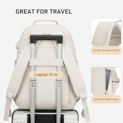 WINDARS School Backpack for Teen Girls, Cute Laptop Backpack for Women Students, Middle High School Bags Aesthetic Bookbag for College Travel Fit 15.6 Inch Laptop (Beige)