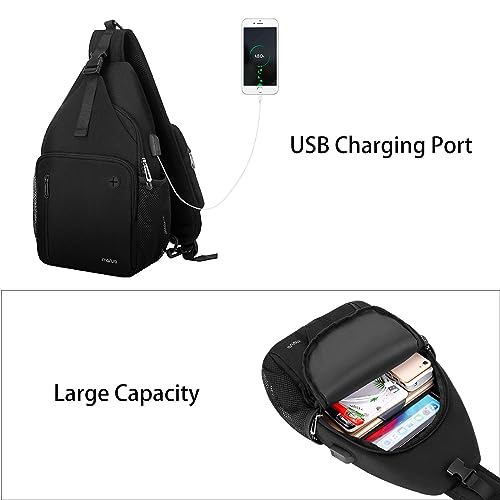 MOSISO Sling Backpack Bag, Crossbody Shoulder Bag Travel Hiking Daypack Chest Bag with Front Square Pocket&USB Charging Port - color: Black