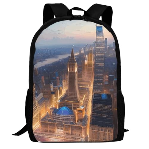 City Picture Night Cute Backpack For Women Men,Lightweight Laptop Backpack Shoulder Bag Waterproof Casual Daypack