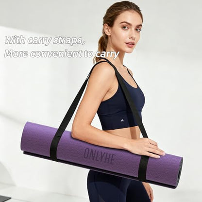 Wide Yoga Mat Thick(10mm) Exercise Mat Non Slip Anti-tear,72"x35" Extra Large Pilates Mats for Home Workouts, Gym & Floor Stretching with Carrier Strap - color: Deep purple + Black