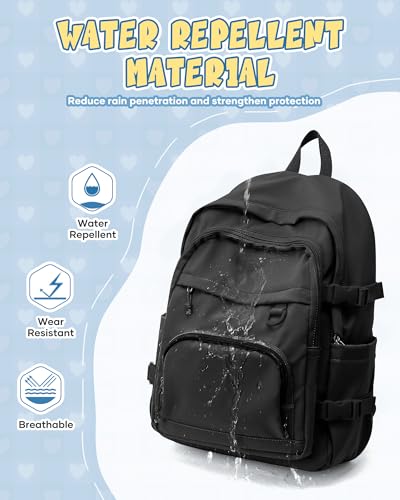 Black Lightweight Backpack for College & High School Backpack With Lots of Pockets Cute School Bag for Girls Boys, Large Capacity Bookbag for Women Men, Waterproof Teens Casual Daypack Backpack - color: Black