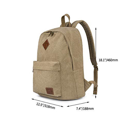 Canvas College Laptop Backpack, Durable Rucksack, Travel Bag Fits 15.6 Inch Notebook for Men Women, Khaki - color: Khaki