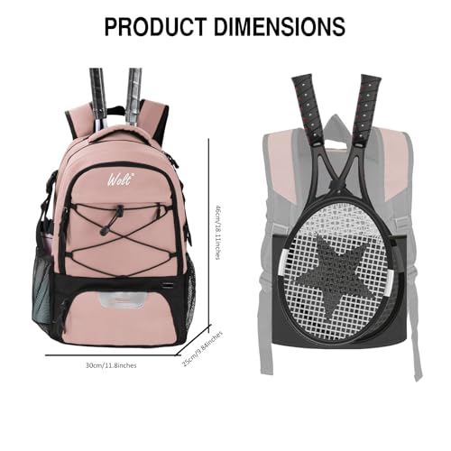 WOLT Tennis Bag - Large Tennis Racket Backpack for Men & Women - Ventilated Shoe Compartment - Holds 2 Rackets - color: Lightpink