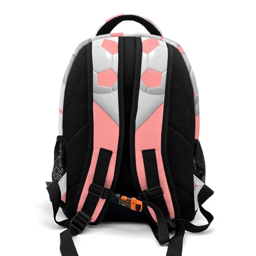 Backpack for School,Sport Ball Athlete Player Soccer Pink Kid Water Resistant Casual Daypack for Travel with Bottle Side Pockets 16.5 Inch - color: Pink