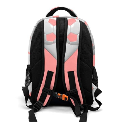 Backpack for School,Sport Ball Athlete Player Soccer Pink Kid Water Resistant Casual Daypack for Travel with Bottle Side Pockets 16.5 Inch - color: Pink