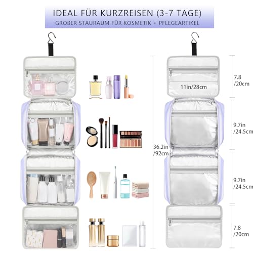 Bosidu Hanging Travel Toiletry Bag,Large Capacity Cosmetic Travel Toiletry Organizer for Women with 4 Compartments & 1 Sturdy Hook,Perfect for Travel/Daily Use/Christmas - color: M-sky blue