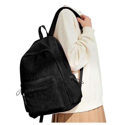 Black Corduroy Backpack for Women Men Cute College Backapck Aesthetic Backpack Preppy Backpacks Laptop Bags Women Commuter Back Pack Travel Backapck Casual Work Daypack Rucksack - color: A1-black