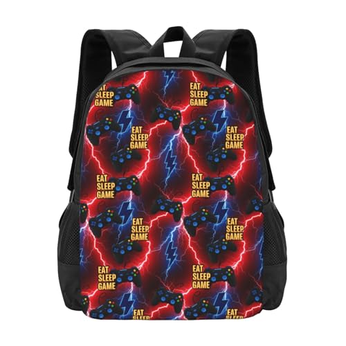 Water Resistant Casual Backpack Video Games Controller Eat Sleep Game, Big Storage Multipurpose Hiking Rucksack Unisex Shoulder Pack for Cycling Walking Weekend Trip - color: Design (214)