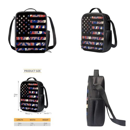 American Flag Camo Backpack for Boys Kids Backpack with Lunch Box Water Bottle Holder with Strap and Big Pencil Case 4PCS Set Bookbag with Front Pocket for School 17" Lightweight School Bag - color: American Flag Camo