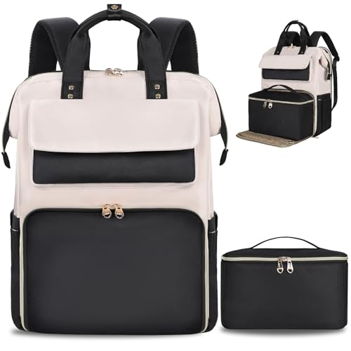 BERTASCHE Lunch Backpack for Women, 15.6 Inch Laptop Backpack with Insulated Cooler Lunch box, Work Backpack for Teacher Nurse Travel College Picnic, Black-Beige - color: Black-beige, size: 15.6 inch