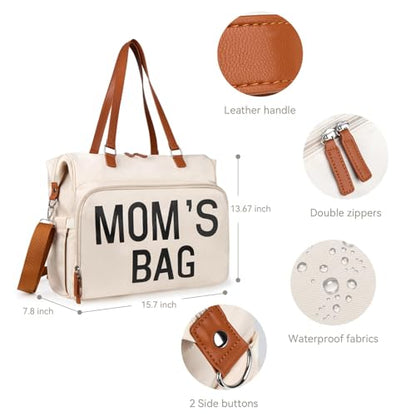 Diaper Bag Backpack Mommy Bag Large Capacity Diaper Backpack Travel Essential Baby Diaper Bag for Mom and Dad, Beige - color: A1-white