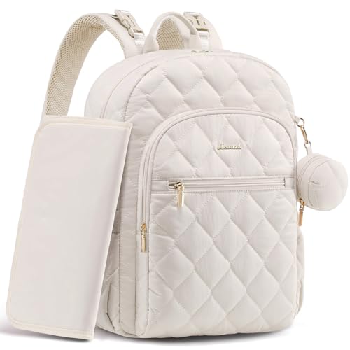 LOVEVOOK Diaper Bag Backpack,Puffer Quilted Baby Diaper Bag with Insulated Pockets,Travel Diaper Backpack for Boys Girls with Changing Pad,Water-Resistant Baby Bag for Mom Dad,Beige - color: Beige