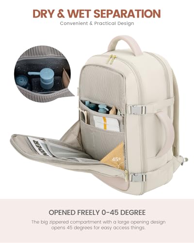 LOVEVOOK Travel Backpack For Women, 40L Carry On Backpack Flight Approved, TSA Personal Item Backpack Fits 17 Inch Laptop, Business Weekender Overnight Waterproof Daypack With 2 Packing Cubes, Beige - color: Beige, size: 40l-17.3 Inch-3pcs Standard