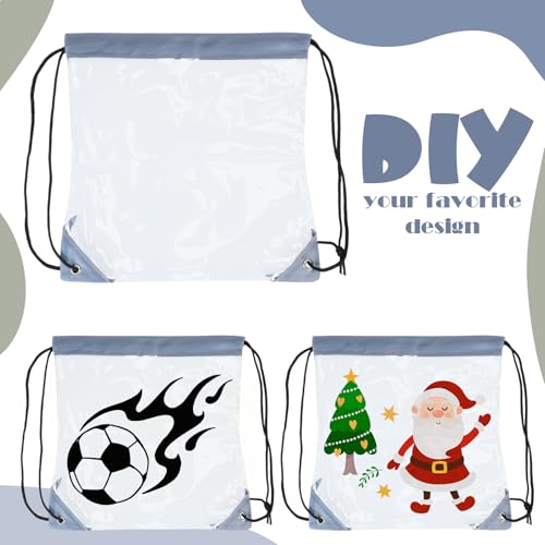Shappy 30 Pcs Clear Drawstring Backpack, Plastic Waterproof Transparent Stadium Bags String Bag for Gym Travel (Gray) - color: Gray