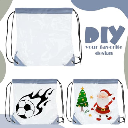 Shappy 30 Pcs Clear Drawstring Backpack, Plastic Waterproof Transparent Stadium Bags String Bag for Gym Travel (Gray) - color: Gray
