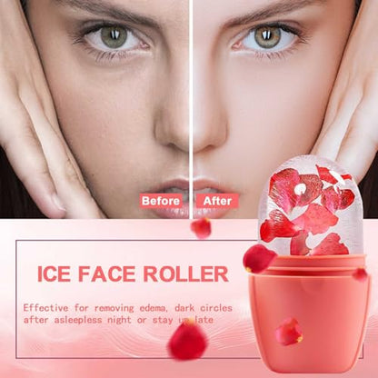 XHJRI Ice Face Roller Massager,Ice Cube Roller for Face, Eyes and Neck Naturally Conditioning and Skin Care,De-Puff Eye Bags,Reduce Migraine Pain,Reusable Massage Silicone Ice Mold (New Pink) - color: New Pink