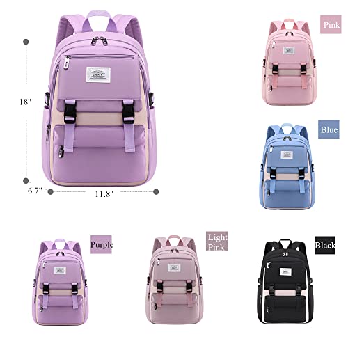 Kids Backpack Solid Color Girls Elementary Middle School Casual Daypack Lightweight Bookbag for Teens Travel Bag - color: Black