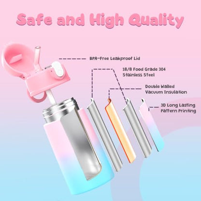 Kids Backpack for Girls 5-8, 4PCS Toddler Backpack with 13oz Kids Insulated Water Bottle, Lunch Box and Pencil Case, Girls Bookbag Schoolbag for Primary Kindergarten Elementary School - color: Pink Blue