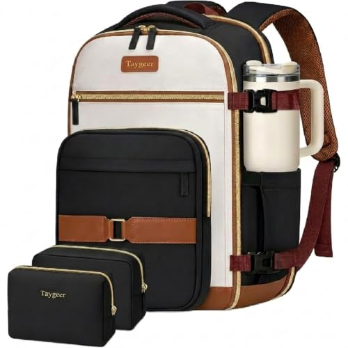Taygeer Frontier Airlines Personal Item Bag 18x14x8, Carry on Backpack 40L | Underseat Travel Backpack for Women & Men with Makeup Compartment & Wet Bag, Fits Spirit Frontier Allegiant, Black Brown - color: Black