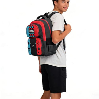 JIANYA School Backpack for Boys and Girls Elementary Children's School Bag Kids Backpack with Lunch Box - color: Gamer/ Red