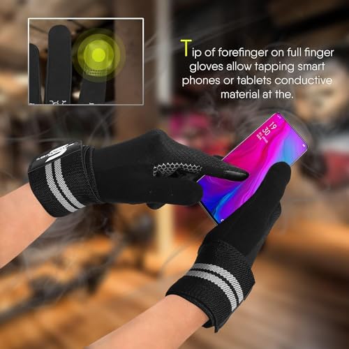 SAWANS Weight Lifting Gloves Gym Workout Fitness Wrist Wrap Support Men Women Fingerless Gloves Full Finger Touchscreen - size: Large
