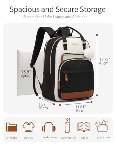 Laptop Backpack for Women, Bookbag for Teacher Work College Back Pack with Charging Hole High School Backpack for Teen Girls Water Resistant, BeigeBlack Brown