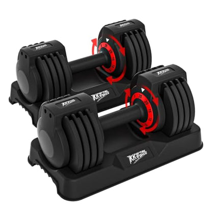 Adjustable Dumbbell Set of 2, 110lbs/50lbs Free Weights Dumbbell Set, 5-in-1/10-in-1 Quick-Lock Hand Weights, 25lbs/55lbs Pair with Anti-Slip Texture Handle, Weight Set For Home Gym Suit both Men and Women - color: Red 25LB Set of 2（Round）5 in 1