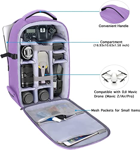 MOSISO Camera Backpack, DSLR/SLR/Mirrorless Photography Camera Bag 15-16 inch Waterproof Hardshell Case with Tripod Holder&Laptop Compartment Compatible with Canon/Nikon/Sony, Purple - color: Purple