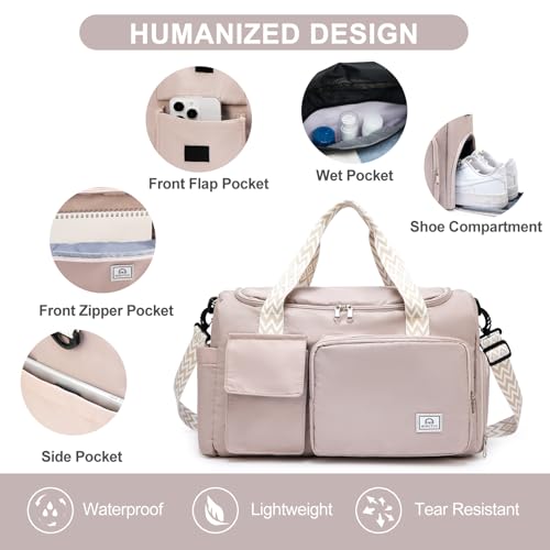 Small Gym Bag for Women, Travel Duffle Bag Carry On Weekender Bag with Shoe Compartment - color: 32#Beige, style: Gym Bag&toiletry Bag