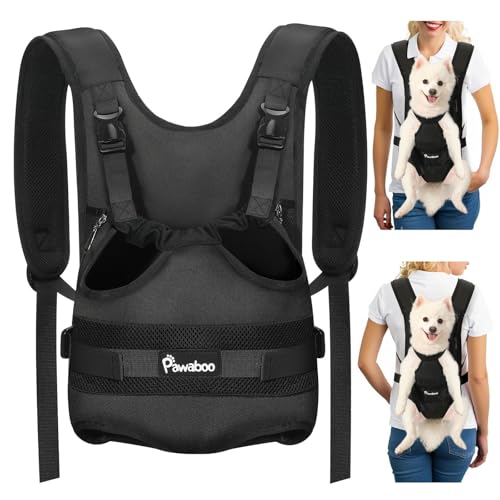 Pawaboo Pet Dog Front Carrier Backpacks, Legs Out Pet Carrier Backpack for Dogs, Adjustable Dog Chest Carriers Purse for Small Medium Dogs Hands Free for Travel Hiking Cycling Camping, L, Black - color: AA-Black, style: Large (Pack of 1)