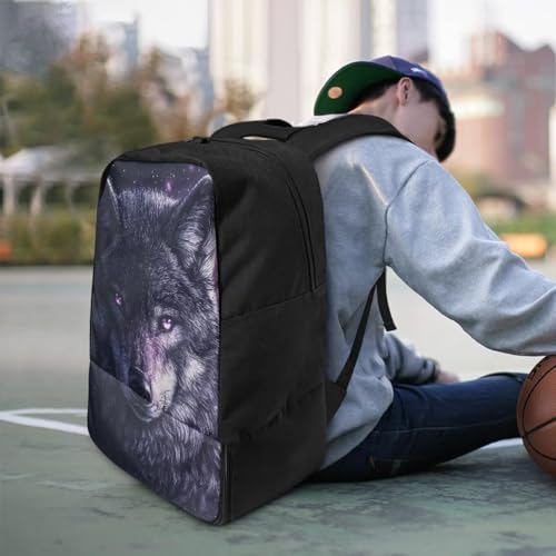 18.5in Basketball Backpack Basketball Bag with Shoe Compartment & Ball Holder, Waterproof Bag for Soccer Volleyball - color: Cool Dark Night Wolf Print