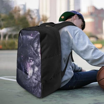 18.5in Basketball Backpack Basketball Bag with Shoe Compartment & Ball Holder, Waterproof Bag for Soccer Volleyball - color: Cool Dark Night Wolf Print