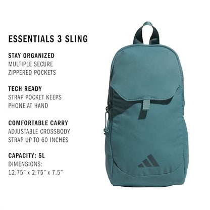 adidas Essentials 3 Crossbody – Sling Bag with Phone Pocket - color: Preloved Teal Green/Aurora Green Ivy
