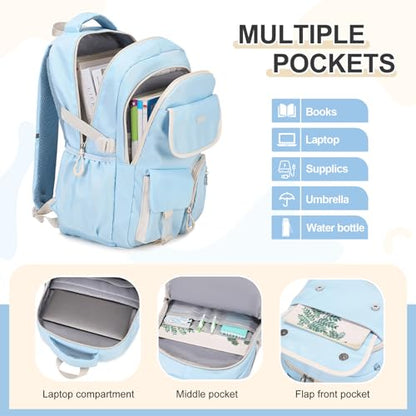 DIGOBAY Backpacks for Girls, 3PCS School Backpack with Lunch Box Pencil Pouch for Teen Girls Kids Elementary Primary Middle High College Travel School bag Bookbag Set （Blue） - color: Blue