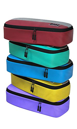 Dot&Dot Slim Packing Cubes for Travel 5pc Set - Narrow Suitcase Luggage Organizer Bags - Thin Travel Essentials for Backpacks - Lightweight Packing Organizers (Non-Compression) - color: Multicolor, size: Slim