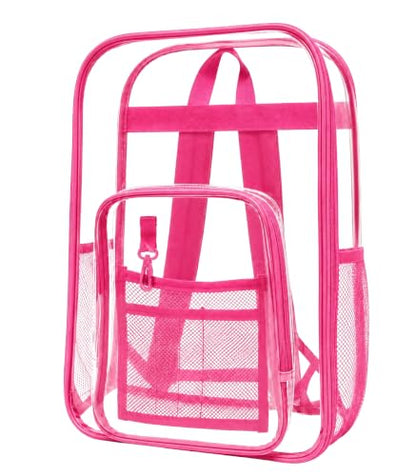 Winterlace Clear Backpack Stadium Approved Heavy Duty PVC Waterproof Transparent Backpack Travel, Concerts, Festivals, Work (Pink) - color: Pink