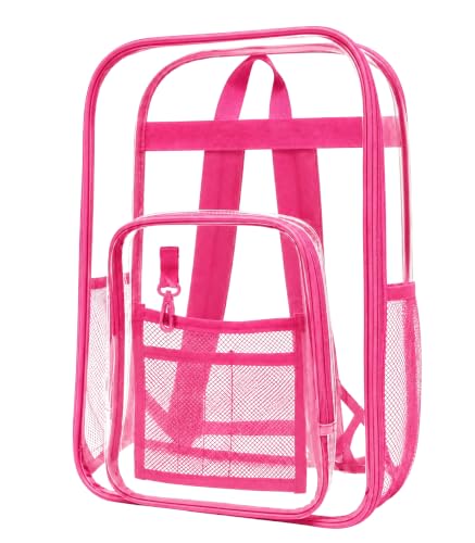 Winterlace Clear Backpack Stadium Approved Heavy Duty PVC Waterproof Transparent Backpack Travel, Concerts, Festivals, Work (Pink) - color: Pink