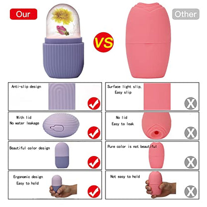 XHJRI Ice Face Roller Massager,Ice Cube Roller for Face, Eyes and Neck Naturally Conditioning and Skin Care,De-Puff Eye Bags,Reduce Migraine Pain,Reusable Massage Silicone Ice Mold (Purple) - color: Purple