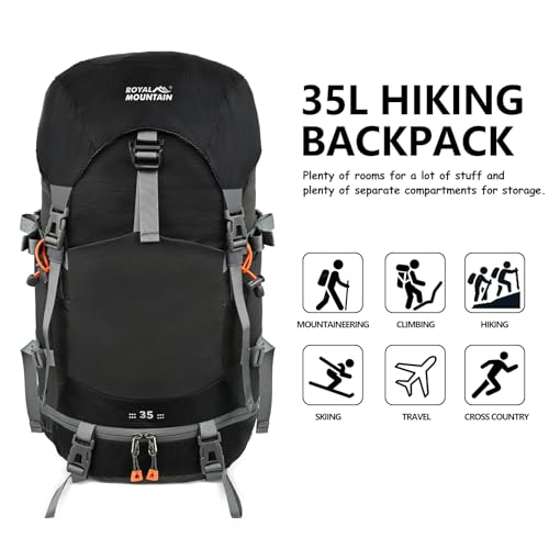 35L Hiking Backpack for Women men,Waterproof Camping Outdoor Backpacking Backpack for Travel lightweight Hiking Trekking Daypack - color: Black