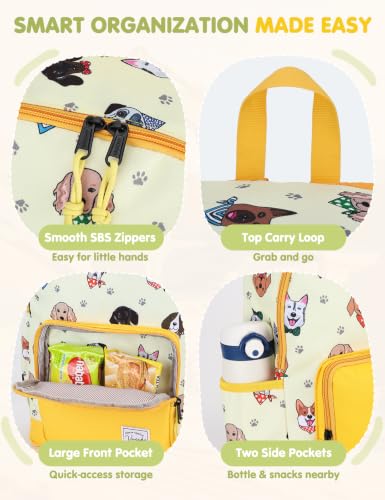 VASCHY Kids backpacks, Cute Lightweight Water Resistant Preschool Backpack for Boys and Girls Chest Strap | Cute - color: Yellow Puppies, size: Small (4-6 Yrs) - 15'' H