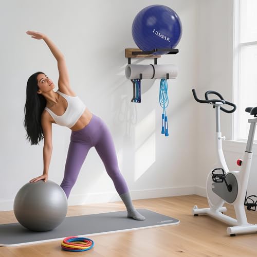 for BABYGO/THERABAND/Trideer Birthing Ball & Exercise Yoga Wall Mount Ball Holder, Heavy Duty Pilates Circles Holder, Yoga Mat Holder, Stability Medicine Ball Storage Rack for Women