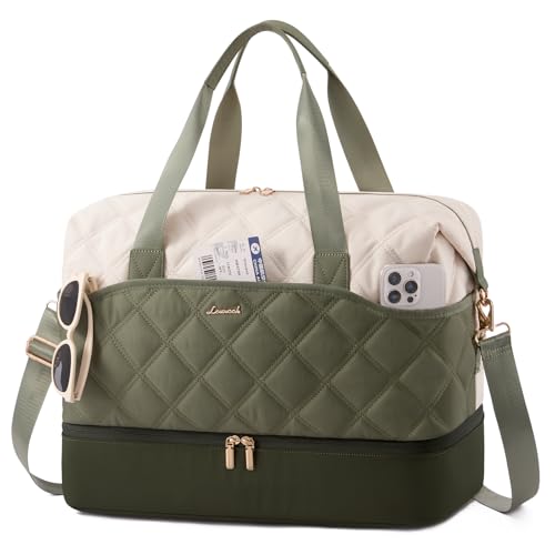LOVEVOOK Travel Carry On Bag for Women, Lightweight Weekender Bags with Shoe Compartment, Wet Pocket, Hospital Overnight Bags for Women Labor Delivery, Personal Item Duffle Bag for Gym, Sport - color: White - Green, size: 35L - Medium