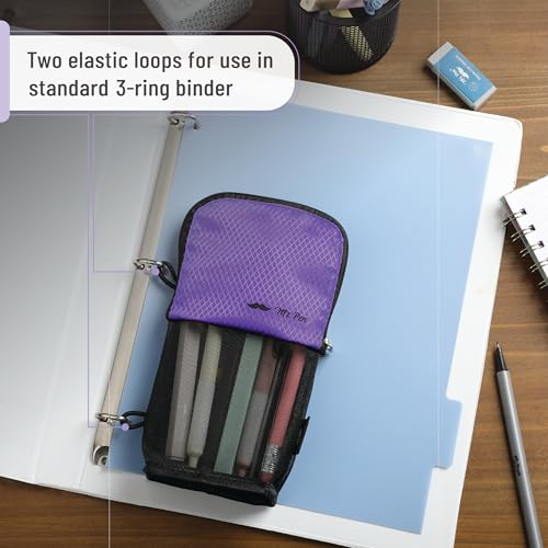 Mr. Pen- Standing Pencil Case Pouch, Sit & Lay Mesh-View Design, Black & Purple, Interior Pocket & 2 Elastic Binder Loops, Cute Pencil Case for Girls and Boys - color: Black & Purple