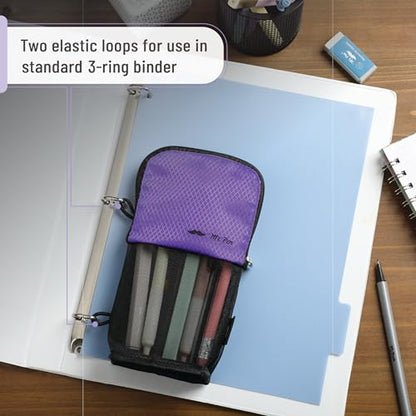Mr. Pen- Standing Pencil Case Pouch, Sit & Lay Mesh-View Design, Black & Purple, Interior Pocket & 2 Elastic Binder Loops, Cute Pencil Case for Girls and Boys - color: Black & Purple