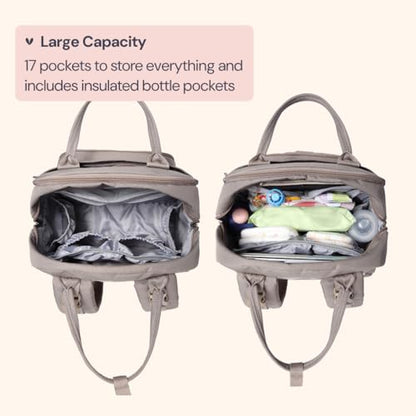 BabbleRoo Diaper Bag Backpack - Baby Essentials Travel Tote - Multi Function Water Resistant Diaper Bag, Travel Essentials Baby Bag with Changing Pad, Stroller Straps & Pacifier Case - Unisex, Khaki - color: Khaki, size: Large