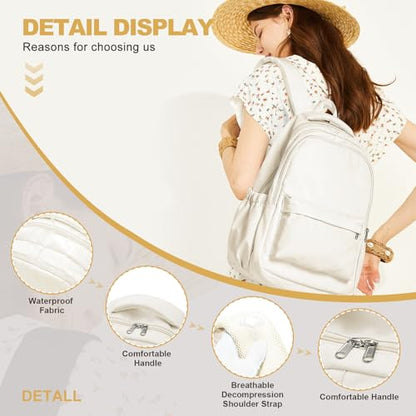 Lightweight School Backpack for Women Men, Laptop Travel Casual Daypack College Secondary School Bags Bookbag for Teenage Girls Boys, Beige - color: Beige