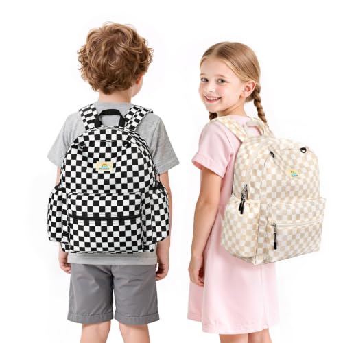 STEAMEDBUN Kids Backpack for Boys Girls 5-8, 15inch Girls Boys Backpacks Kindergarten - color: Black Checkerboard, size: SMALL-15"H(fit folder)
